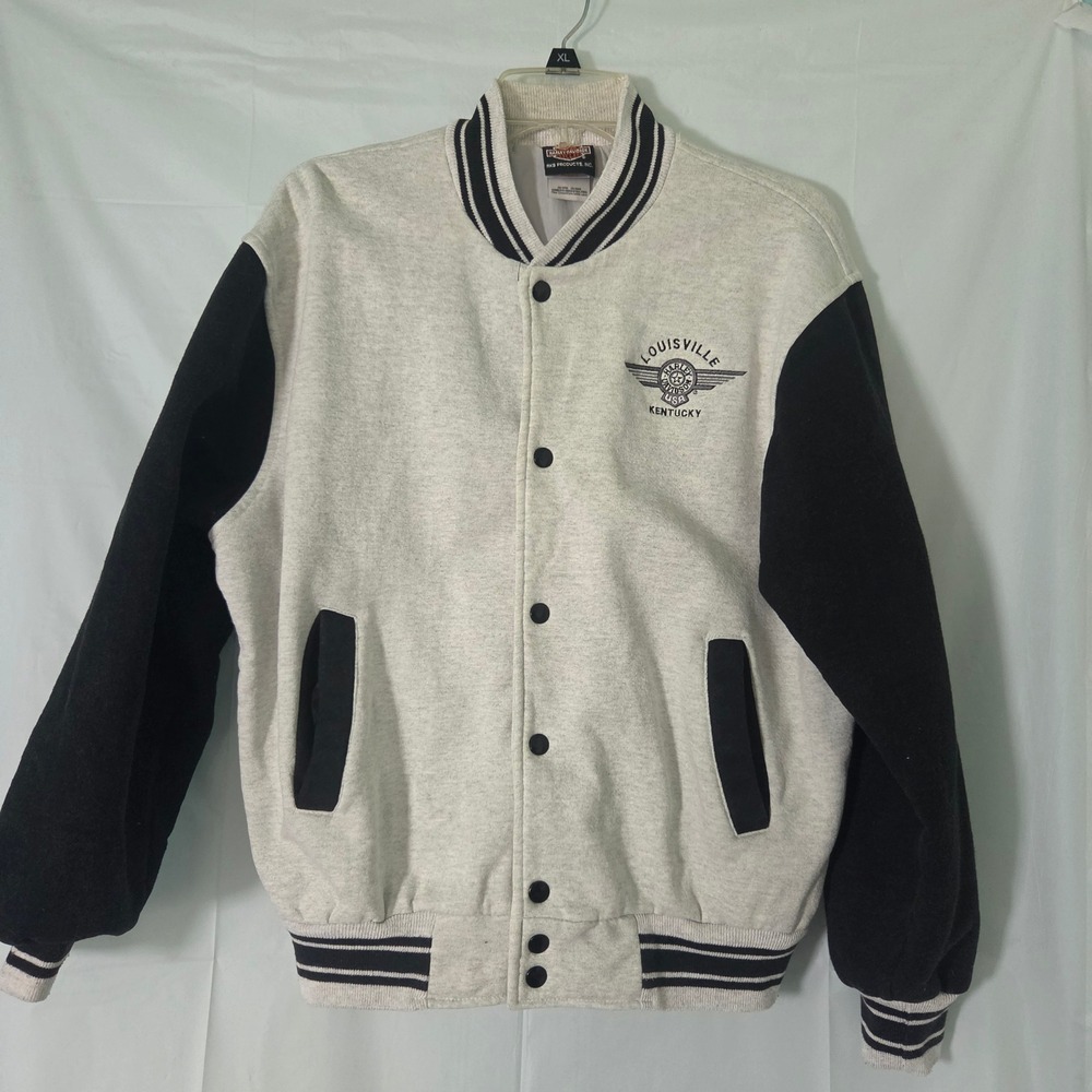 Harley-Davidson Louisville KY Varsity Jacket Gray Black Mens Medium RKS Products